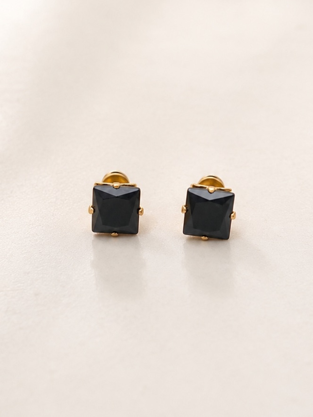 18K Gold Plated 6mm Square Black CZ Stud Earrings